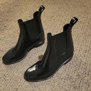 🔥2XHP🔥NWOT WOMENS RUGGED OUTBACK RUBBER PULL ON RAIN BOOTS GLOSSY BLACK SIZE 7